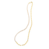 5mm Pearl and Lite Paperclip Necklace in 14K Yellow Gold
