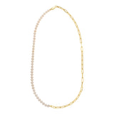 5mm Pearl and Lite Paperclip Necklace in 14K Yellow Gold