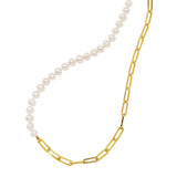 5mm Pearl and Lite Paperclip Necklace in 14K Yellow Gold