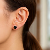 14k White Gold Stud Earrings with Black Faceted Cubic Zirconia(5mm)