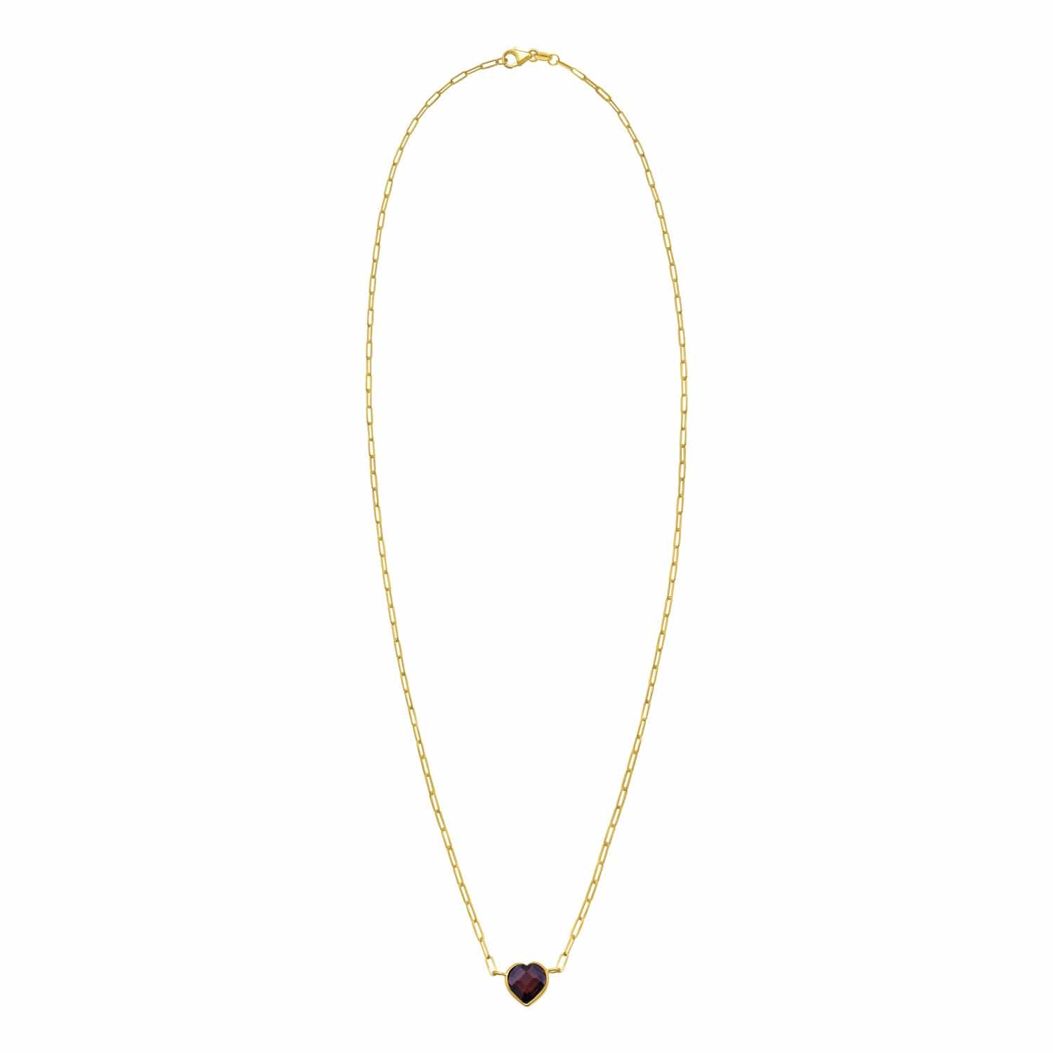14K Yellow Gold Garnet Heart Necklace (1.50 mm)