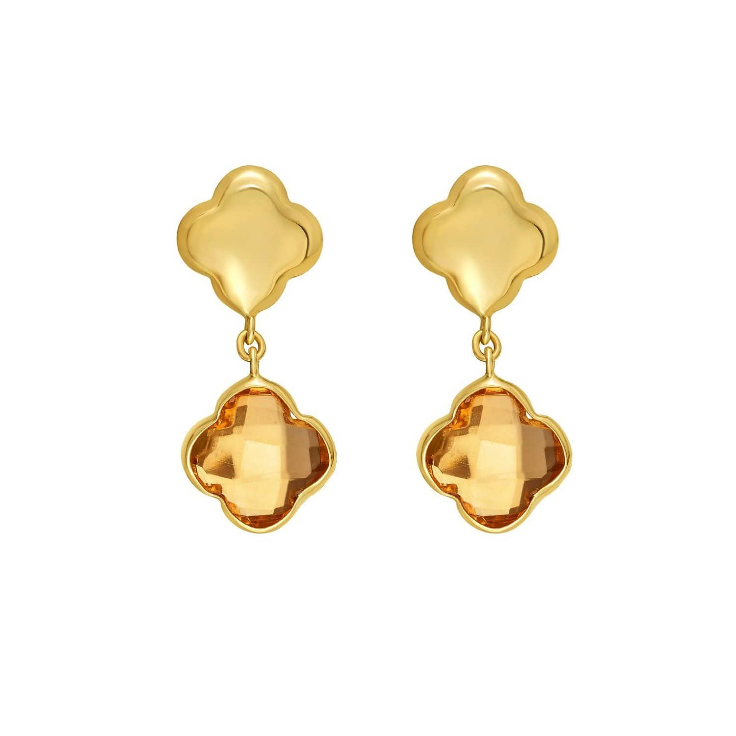14K Yellow Gold Citrine Clover Gem Earrings