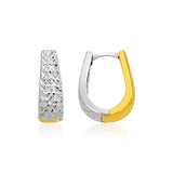 14k Two-Tone Gold Oval Diamond Cut Textured Earrings