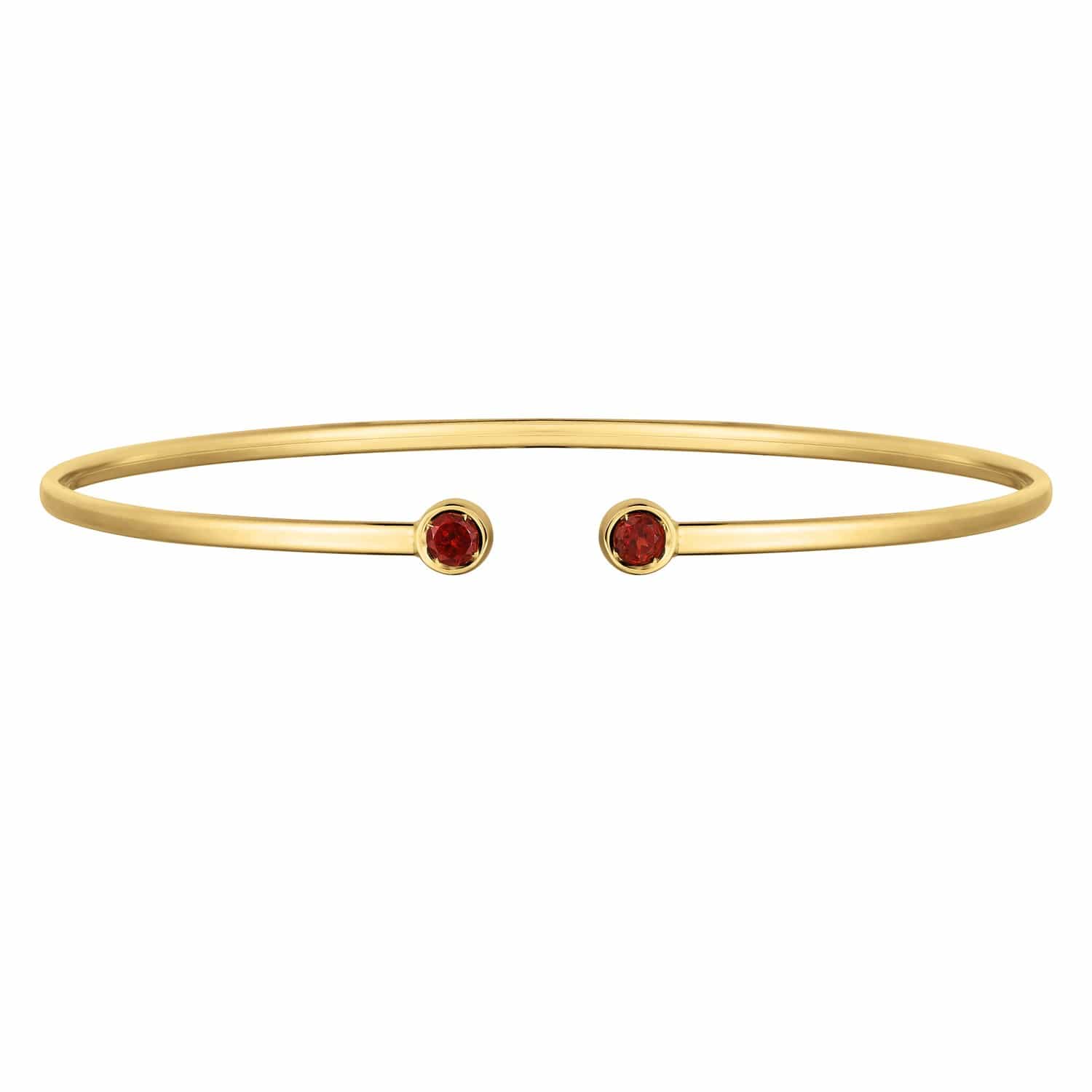 14K Yellow Gold Garnet Open Cuff Bangle (2.00 mm)