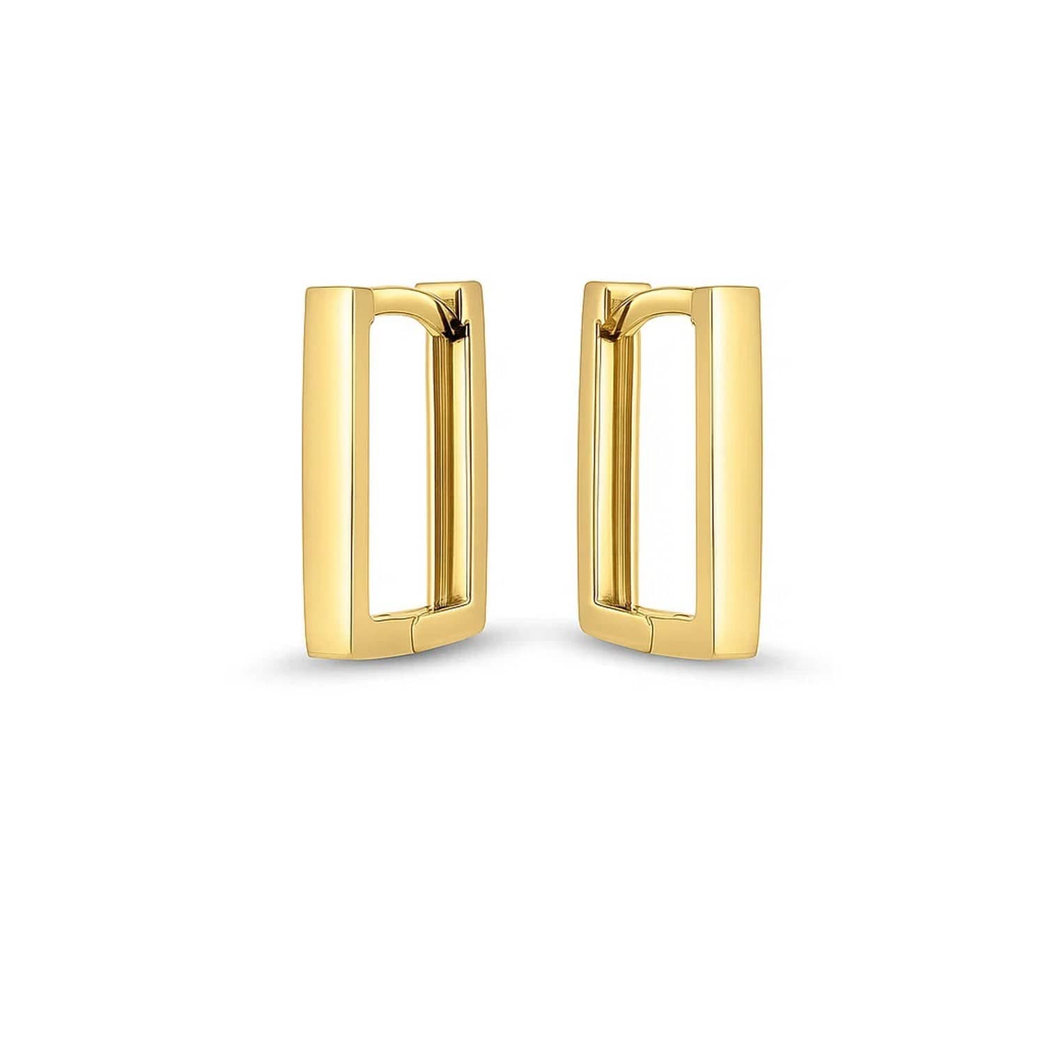 14k Yellow Gold Rectangle Huggie Hoops