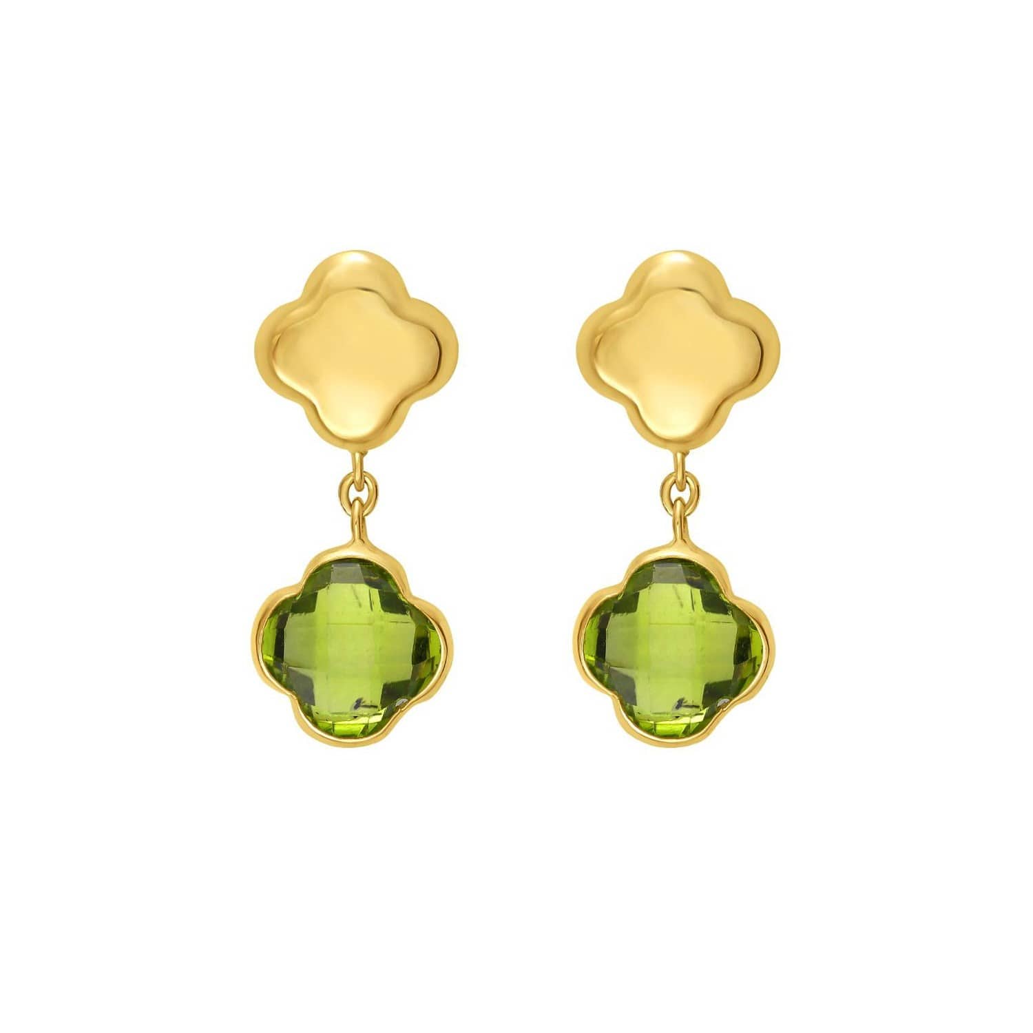 14K Yellow Gold Peridot Clover Gem Earrings