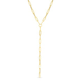 14k Yellow Gold Paperclip Chain Lariat Necklace