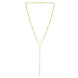 14k Yellow Gold Paperclip Chain Lariat Necklace