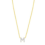 14K Yellow Gold Mini Diamond M Initial Pendant Necklace
