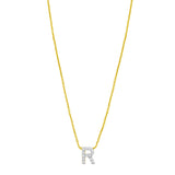 14K Yellow Gold Mini Diamond R Initial Pendant Necklace