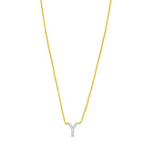 14K Yellow Gold Mini Diamond Y Initial Pendant Necklace