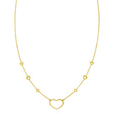 14K Yellow Gold Open Heart Station Necklace