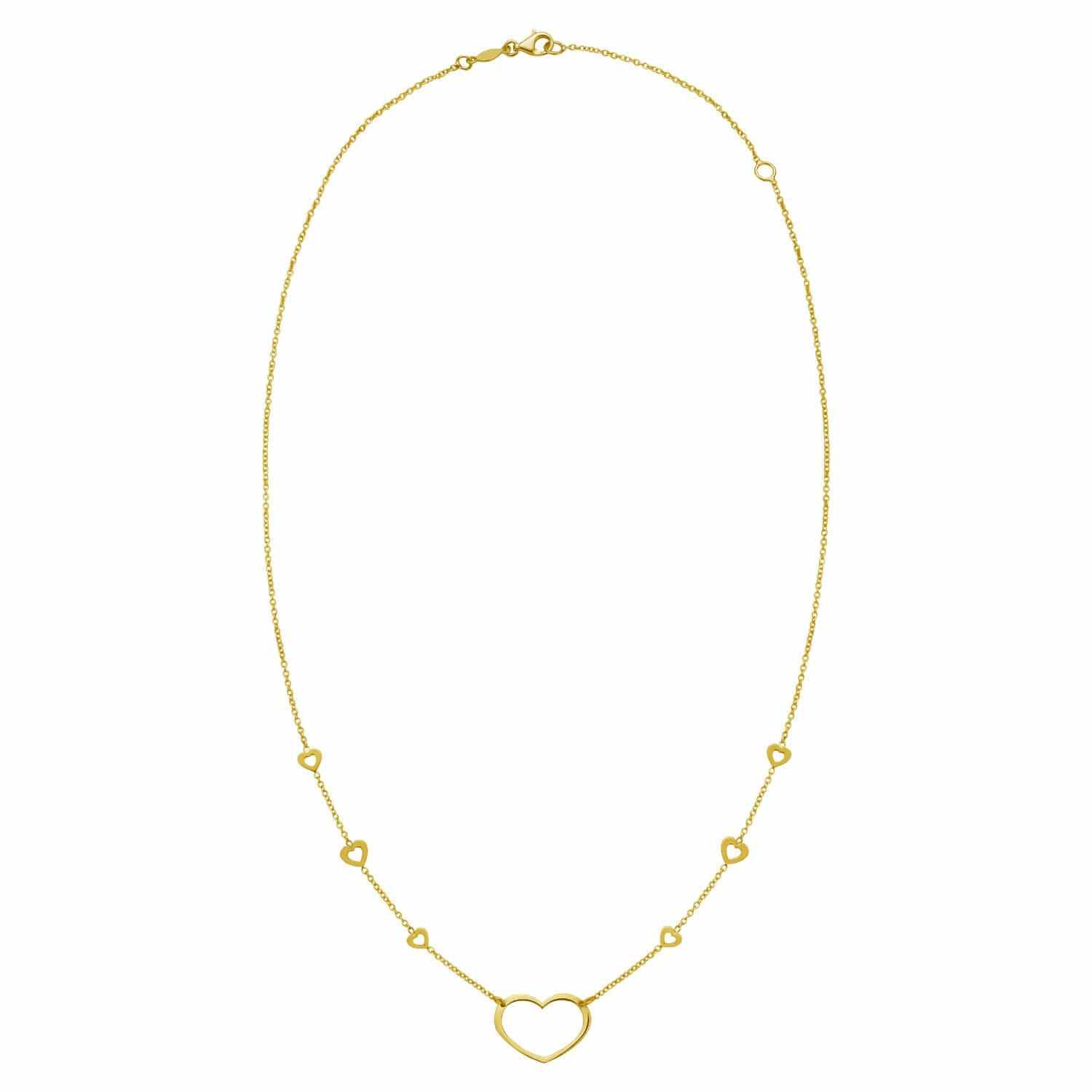 14K Yellow Gold Open Heart Station Necklace