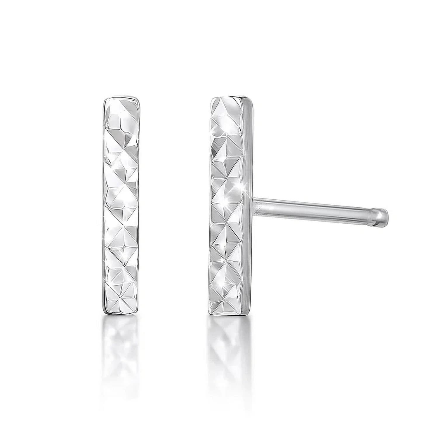 14k White Gold Textured Bar Earrings