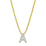 14K Yellow Gold Mini Diamond A Initial Pendant Necklace