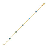 14K Yellow Gold Blue Topaz Station Bracelet
