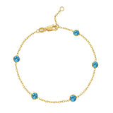 14K Yellow Gold Blue Topaz Station Bracelet