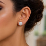 White Tone Crystal Ball Stud Earrings in 14k Yellow Gold(8mm)