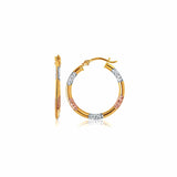 10k Tri-Color Gold Classic Hoop Earrings with Diamond Cut Details(20mm)