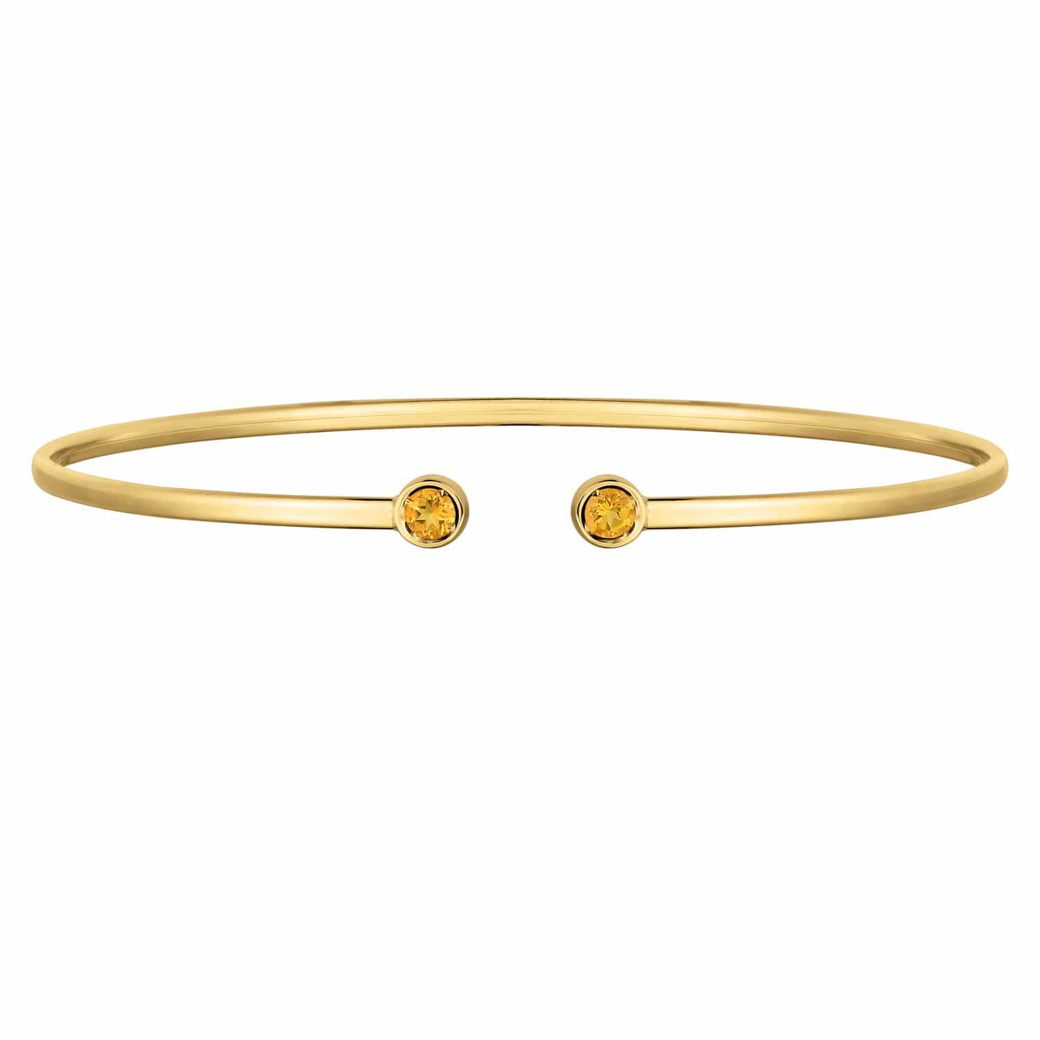 14K Yellow Gold Citrine Open Cuff Bangle (2.00 mm)