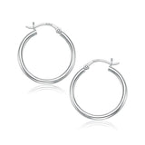 10k White Gold Polished Hoop Earrings (2x25mm)