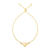 Adjustable Puffed Heart Draw String Bracelet in 14K Yellow Gold