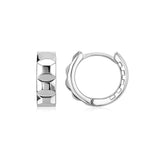 14K White Gold Square Motif Faceted Huggie Earrings