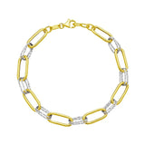14K Two Tone Gold Diamante Paperclip Bracelet (6.20 mm)