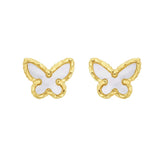 14K Yellow Gold Mother of Pearl Butterfly Stud Earrings