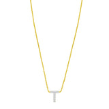 14K Yellow Gold Mini Diamond T Initial Pendant Necklace