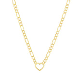 10K Yellow Gold Figaro Chain Heart Necklace