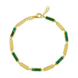 14K Yellow Gold Malachite Rectangle Links Bracelet (3.50 mm)