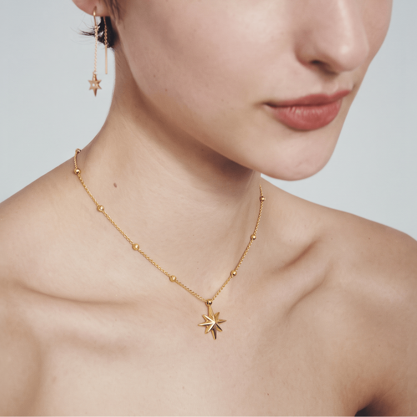 Necklace with Eight Pointed Star and Beads