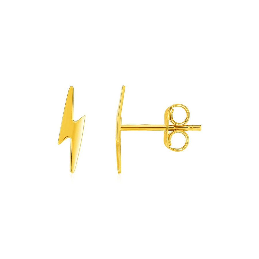 14k Yellow Gold Post Earrings with Lightning Bolts - Melliflus Earrings