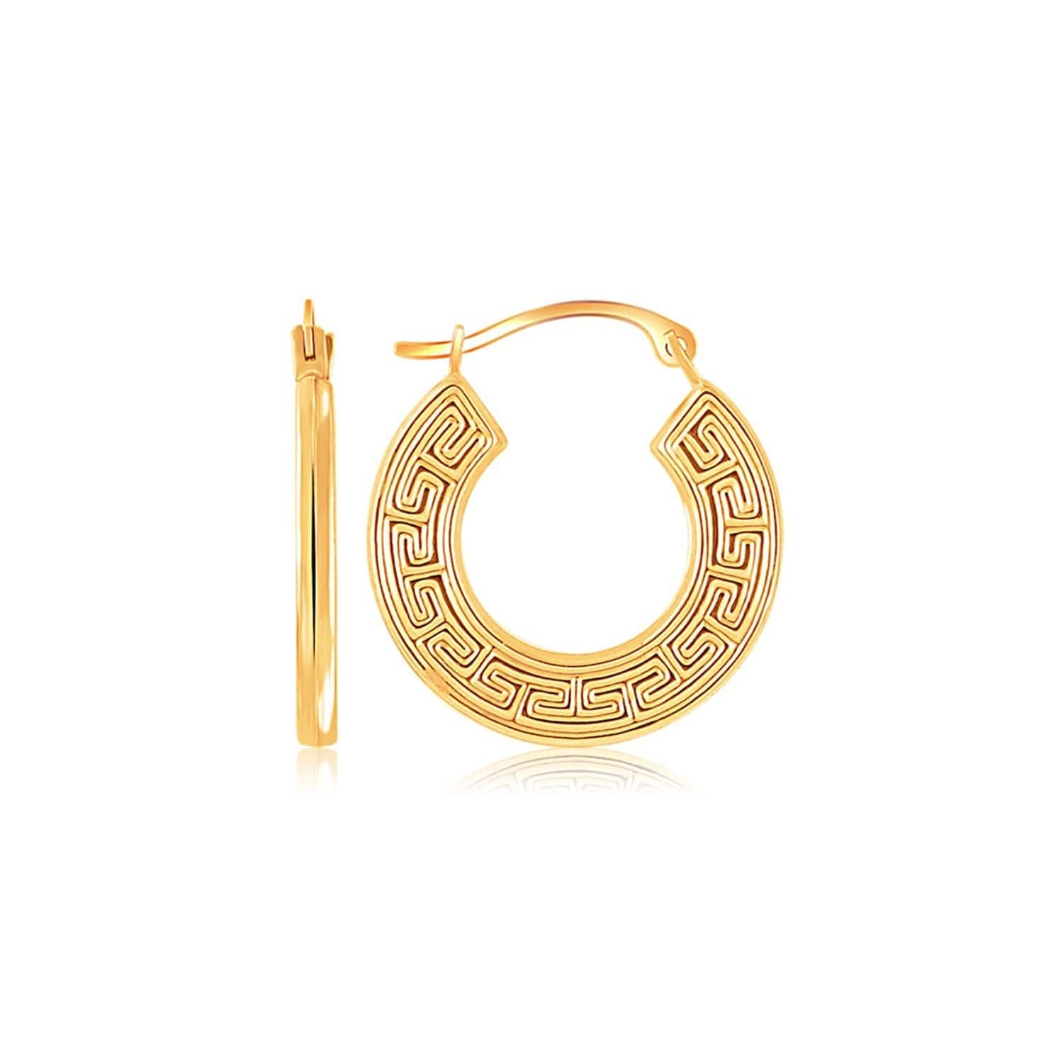 10k Yellow Gold Greek Key Small Hoop Earrings - Melliflus Earrings