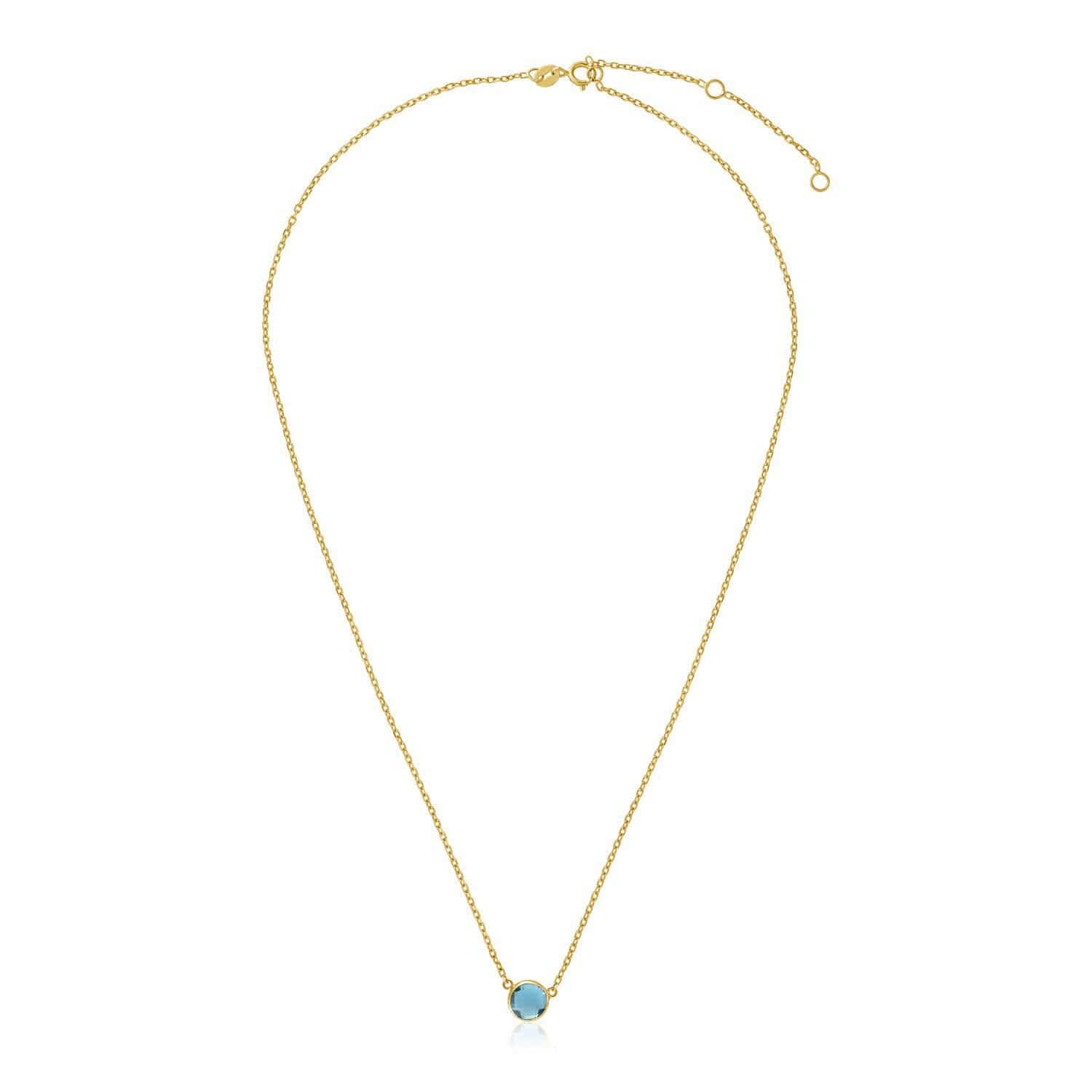 14k Yellow Gold 17 inch Necklace with Round Blue Topaz - Melliflus Necklaces