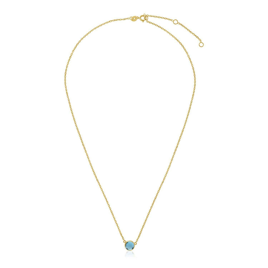 14k Yellow Gold 17 inch Necklace with Round Blue Topaz - Melliflus Necklaces