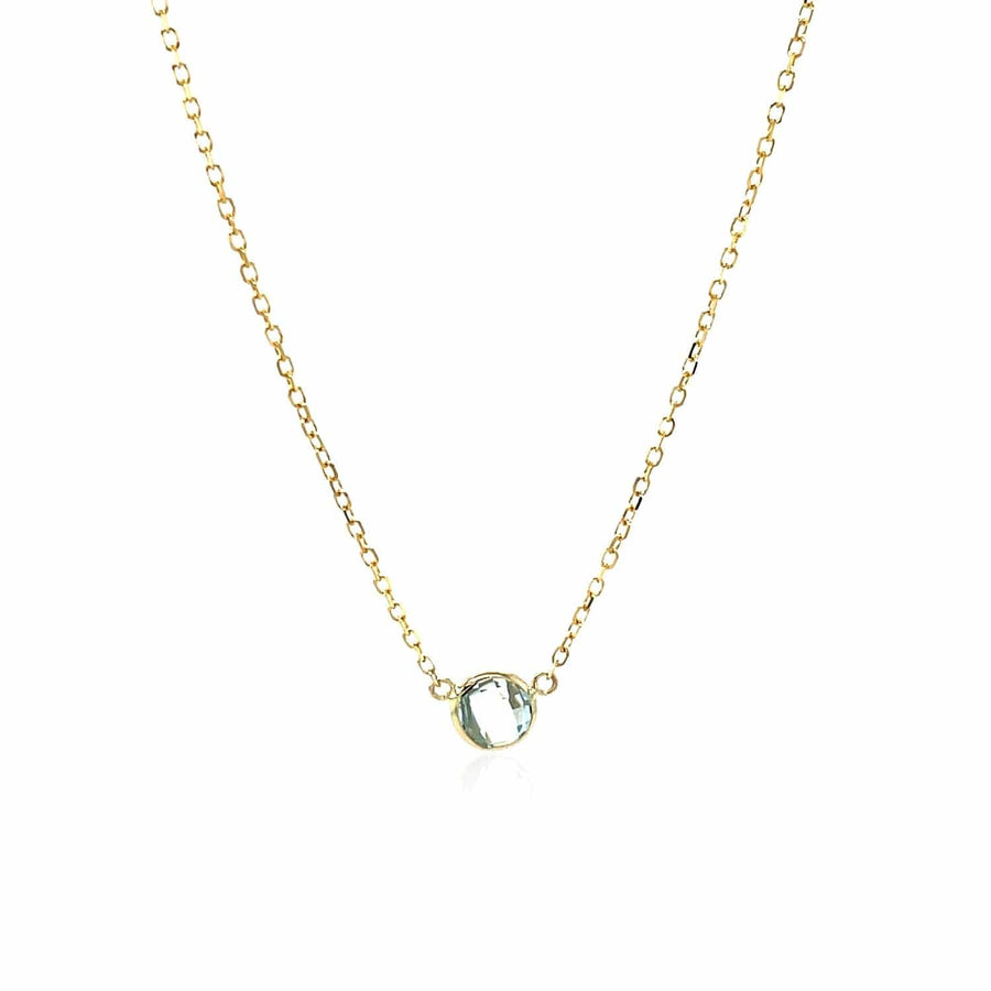 14k Yellow Gold 17 inch Necklace with Round Blue Topaz - Melliflus Necklaces