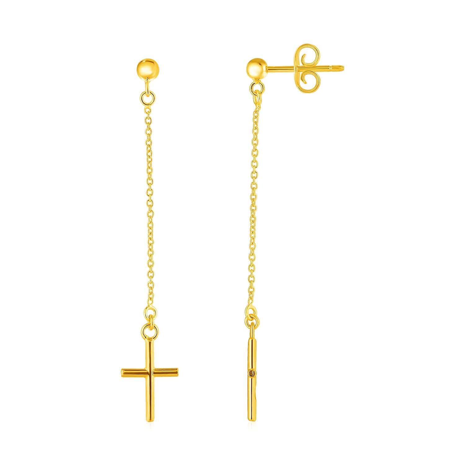 14k Yellow Gold Post Earrings with Cross Dangles - Melliflus Earrings