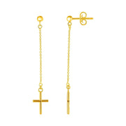 14k Yellow Gold Post Earrings with Cross Dangles - Melliflus Earrings