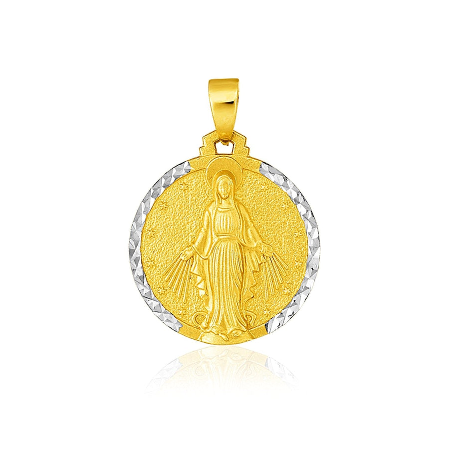 14k Two Tone Gold Round Religious Medal Pendant - Melliflus Pendants