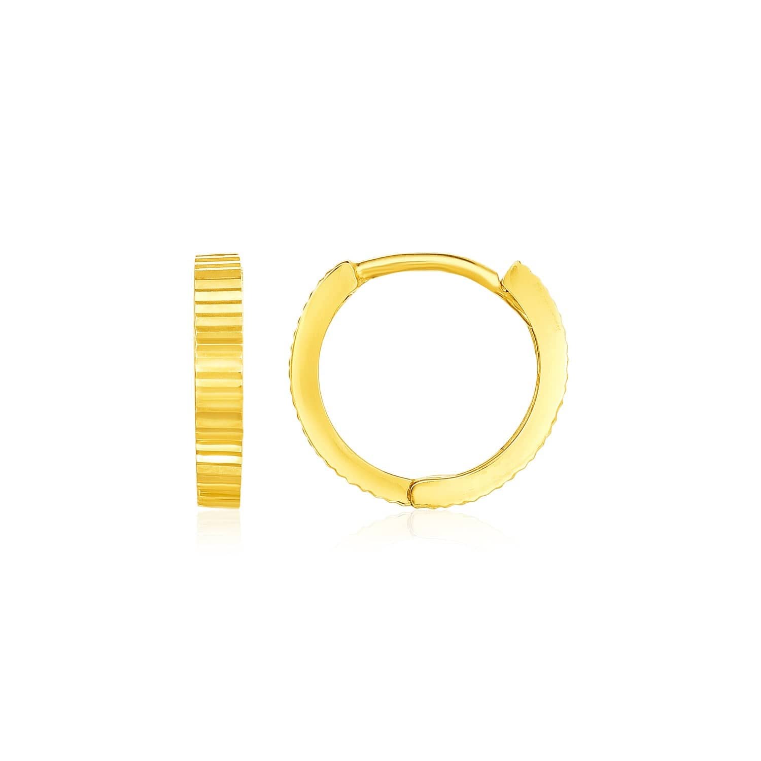 14k Yellow Gold Petite Round Hoop Earrings with Straight Texture - Melliflus Earrings