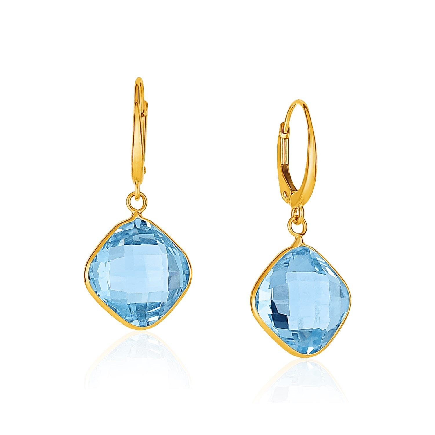 Drop Earrings with Blue Topaz Cushion Briolettes in 14k Yellow Gold - Melliflus Earrings