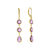Drop Earrings with Round and Pear-Shaped Amethysts in 14k Yellow Gold - Melliflus Earrings