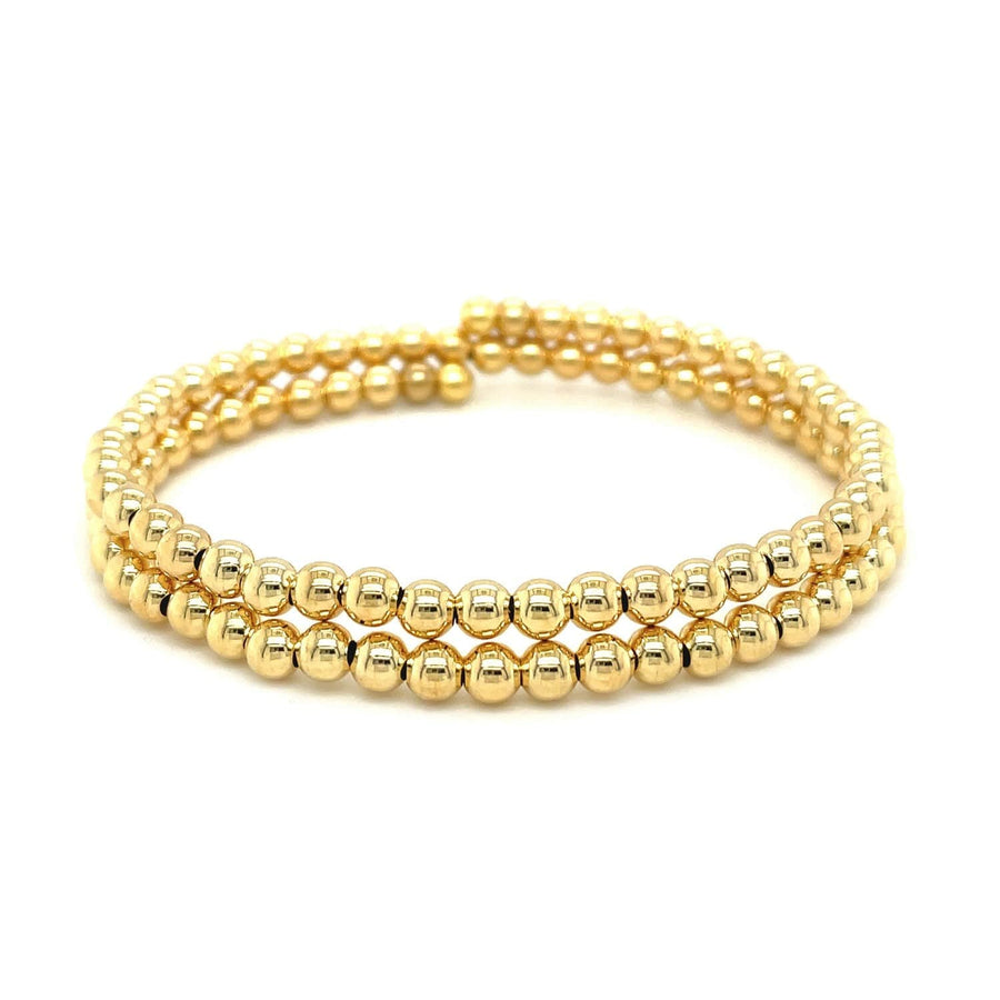 14k Yellow Gold Wrap Around Bangle with Polished Beads - Melliflus Bangles