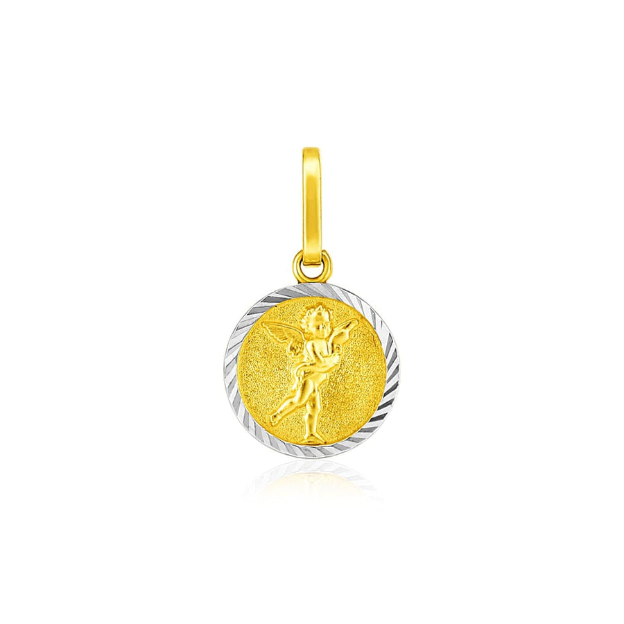 14k Two Tone Gold Small Round Textured Religious Medal Pendant - Melliflus Pendants