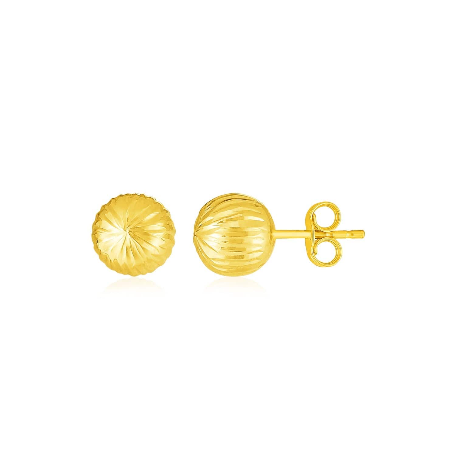 14K Yellow Gold Ball Earrings with Linear Texture - Melliflus Earrings