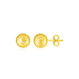 14K Yellow Gold Ball Earrings with Linear Texture - Melliflus Earrings