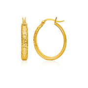 14k Yellow Gold Hammered Oval Hoop Earrings - Melliflus Earrings