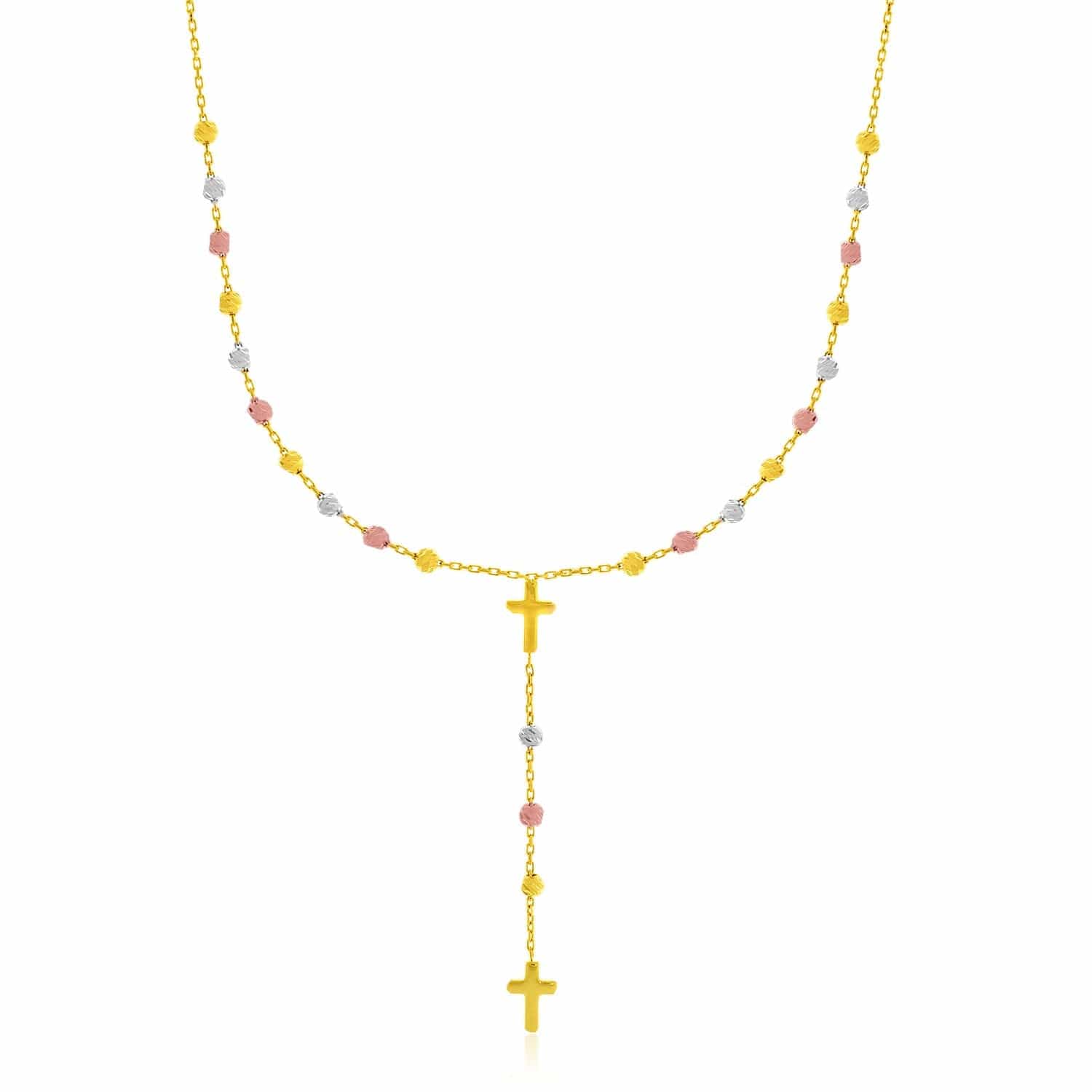 14k Tri-Color Gold Rosary Chain Necklace - Melliflus Necklaces